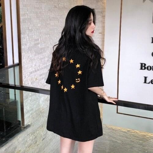 Short-sleeved t-shirt womens spring and summer 2021 new style Korean loose mid-length western-style print top