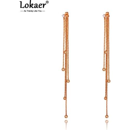 Lokaer Original Design Geometric Tassel Long Earrings Stainless Steel Trendy CZ Crystal Earrings Jewelry For Women Girls E20106