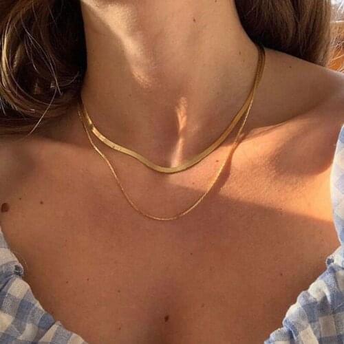 Double Layer Snake Bone Blade Chain Choker Necklace Women Simple Vintage Geometric Clavicle Necklace Jewelry YN1711