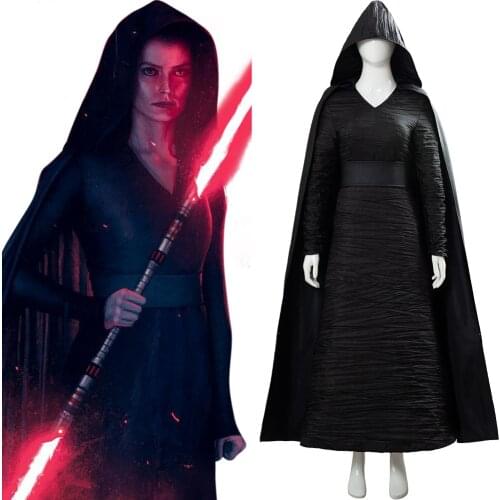 Star Skywalker Rey Cosplay Costume Black Robe Uniform Cape Cloak Party Evil Dark Rey Costume Women