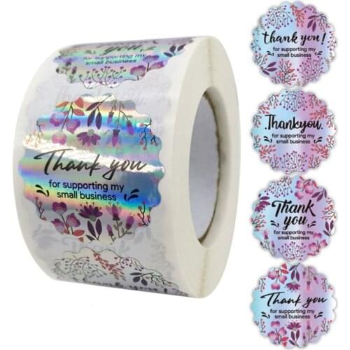 1.5" Thank You for Supporting my Small Business Stickers Roll Holographic Stickers Rainbow For Wedding Envelopes Supplies Seal