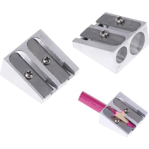 2Pcs Pencil Sharpener Bevelled Practical Stationery Double Hole Aluminum Alloy