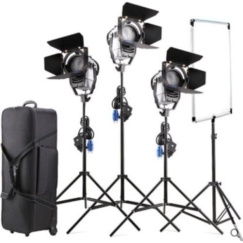 3pcs 100W LED Studio Fresnel Spotlight Dimmer 3200-5500K with Light Stand Flag Reflector Carry Bag for Photography Studio Video