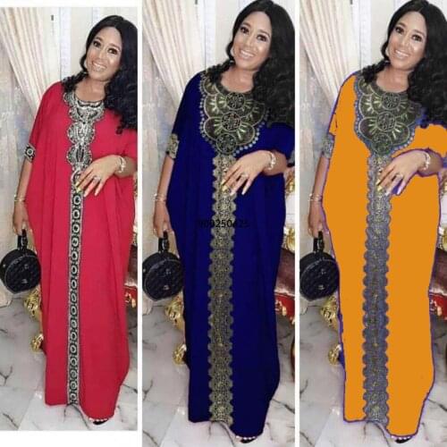 African Dresses For Women Africa Clothing AFrican Design Bazin Chiffon Long Stick Diamond SLeeve Dashiki Dress Lady