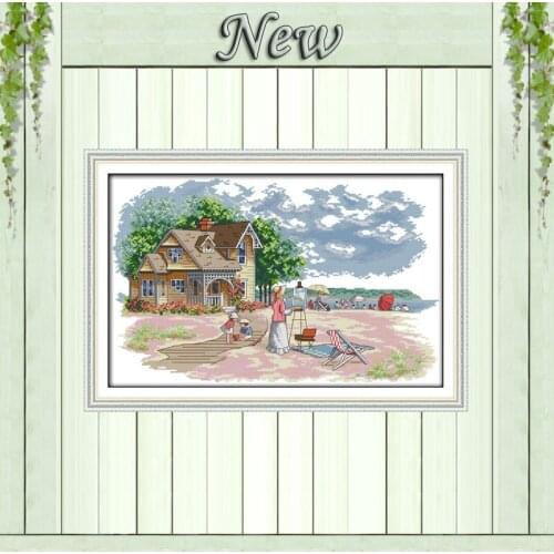 Outdoor activities seaside beach Decor 11CT counted printed on canvas needlework full embroidery Sets DMC 14CT Cross Stitch kits