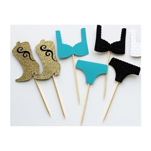 Glitter bra high heels Cupcake Topper baby bridal shower birthday food Picks wedding party cake topper decor