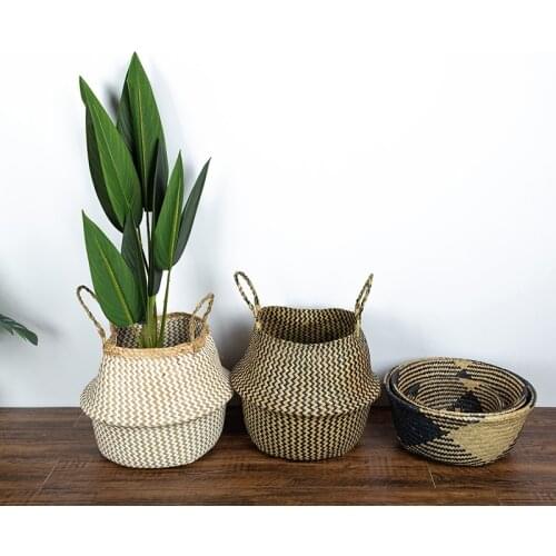 Large Straw Basket Colorful Natural Woven Seagrass Storage Basket Home Garden Storage Organization Foldable Fruit Picnic Basket