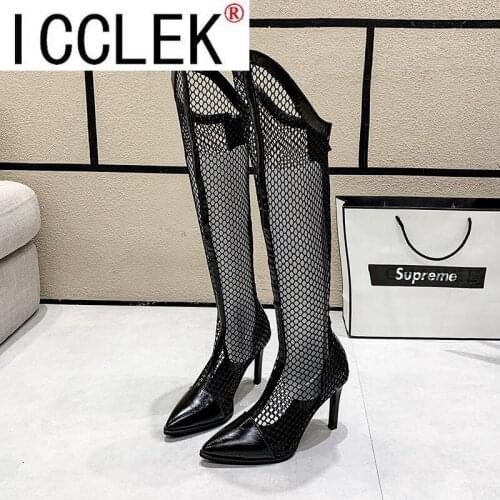 Women Sandals Boots 2021 Summer New Gladiator Zipper Mesh Breathable Med Heels Fashion Boots Designer Shoe Women