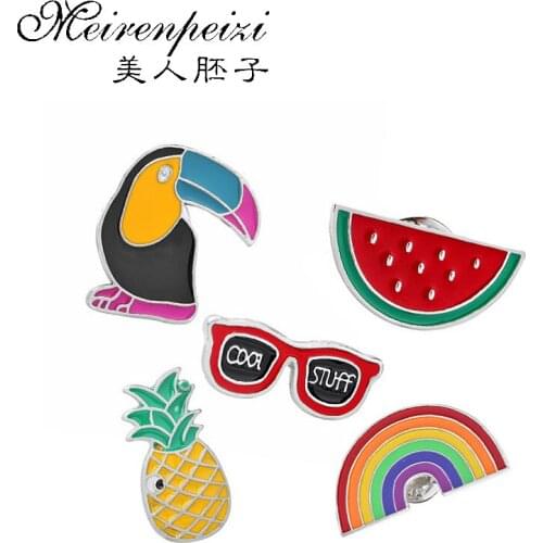 5Pcs Enamel Pins Cute Rainbow Animal Bird Brooch Chic Fashion Jewelry K-POP Badge Accessories For Clothes Hat Collar Lapel Pins