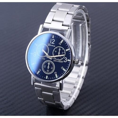 Fashionable casual mens watch new neutral watches Geneva false eye colour blue glass steel band watches men quartz watch