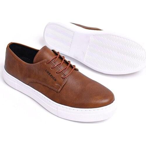 Chekich Mens Shoes Tan Color Artificial Leather Lace-Up Summer 2021 Fashion Sneakers Casual Vulcanized Material Wedding Office Solid Brown Footwear Lightweight Air Comfort Breathable CH005 V5