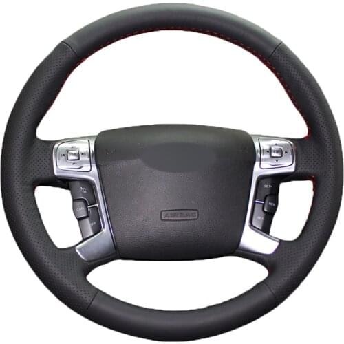 Black PU Faux Leather DIY Hand-stitched Car Steering Wheel Cover for Ford Mondeo Mk4 2007-2012 S-Max 2008