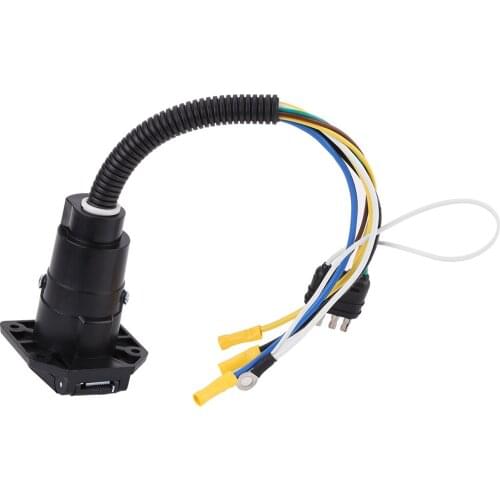 Black 6-24V 4 -7 Way Trailer Flat Adapter Socket Plug Converter Wire Connector with Spring-loaded dust cover for Caravan Towbar