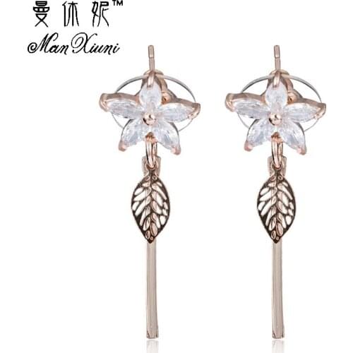 Manxiuni Long Earrings For women Fashion Flower boucle d'oreille femme Jewelry Cubic Zirconia Plant Earrings Brincos