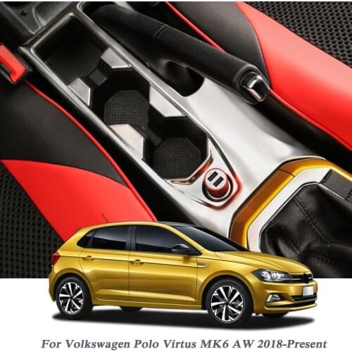 For Volkswagen Polo Virtus MK6 AW 2018-2020 Car Styling Interior Water Cup Holder Frame Sequin Sticker Interior Frame Accessory
