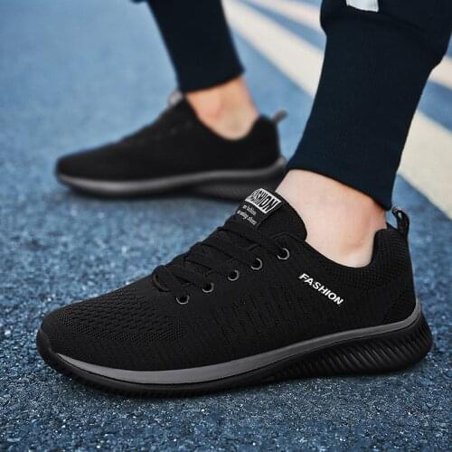 Large Size Breathable Lightweight Sports Shoes for Male Trainers Sneakers Mens Running Tennis Man Sport Shoes Black GME-1983