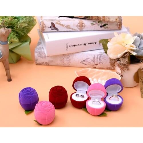 HOSENG Romantic Rose Flower Flannel Ring Box Valentines Day Earrings Storage Case Proposal Confession Jewelry Packaging HS_788