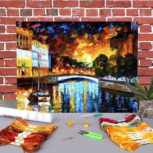 Saint Petersburg Printed Water-Soluble Canvas 11CT Cross-Stitch Embroidery Set DMC Threads Craft Handmade Sewing Mulina