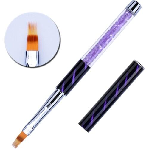 Purple UV Gel Nail Art Brush Rhinestone Handle Painting Pen Drawing Gradient Handle Stripers Lines liner Ombre Brush