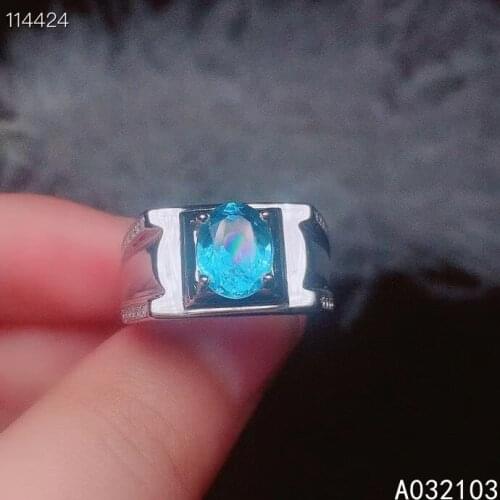 KJJEAXCMY fine jewelry 925 sterling silver inlaid natural London Blue Topaz luxury noble Chinese Style Mens gem ring support te