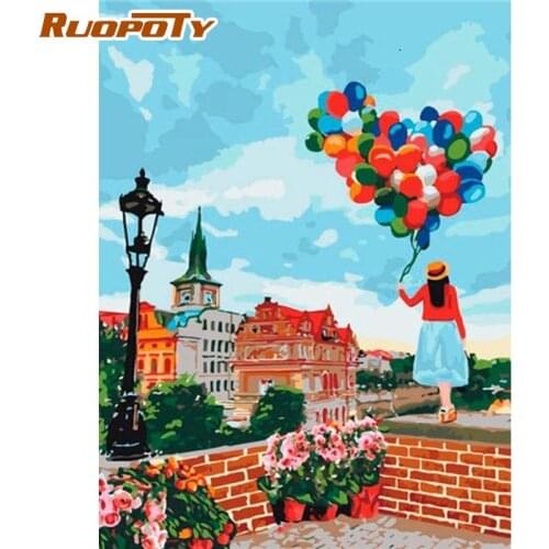RUOPOTY Heart Balloon Landscape Diy Oil Paints Kits Painting By Numbers For Adults Home Decoration Wall Artcraft DIY Gift Decor