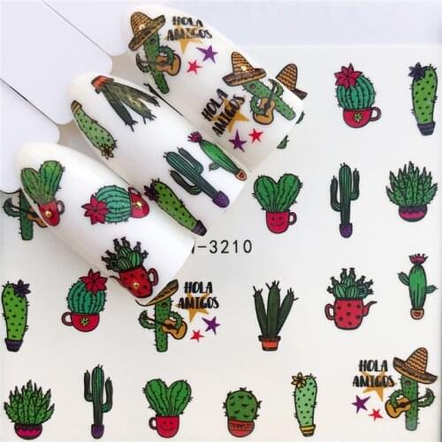Fashion Stickers for Nails DIY Cartoons Plant Cactus Water Sliders Manicure Decor Watercolor Nail Decal Sticker Accessoires