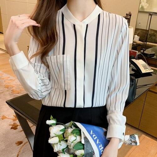 Fashion striped print ladies shirts Womens Blouses 2021 Spring Autumn Long Sleeve Shirts Tops Blusas Mujer