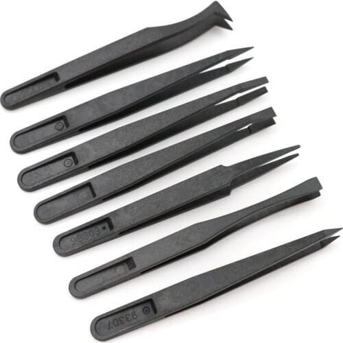 7pcs/set Black ESD Tweezers Set Anti Static Tool Plastic Electronic Tweezers Forceps Precision Tweezer Set