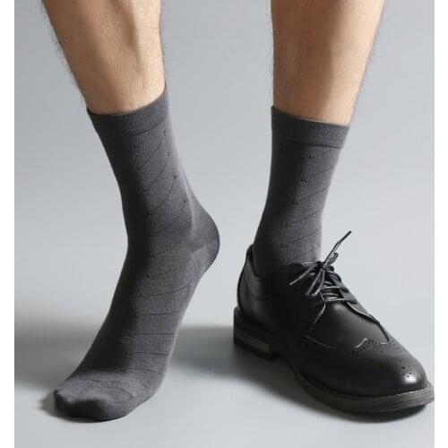 5 Pairs Men Business Leisure Bamboo Fiber Long Tube Socks Male Striped Flowered Warm Pure Color Retro Meias Loafter Dress Calze