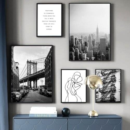 New York City Building Bridge Broadway Clock Nordic Vintage Wall Art Canvas For Home Decoration Accessor Painting Posters Prints