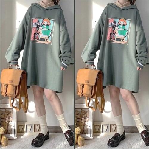 Merry-go-round Fall Winter Womens Loose Sweatshirt Long Shirt Cute Long Sleeve Pullovers Hoodies Vintage Style Hooded Dress