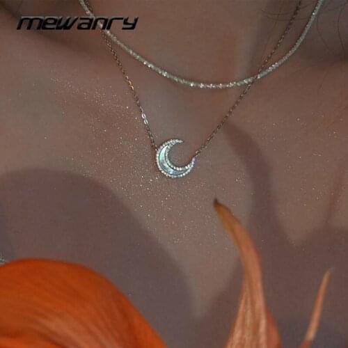 Mewanry 925 Sterling Silver Necklace for Women Shell Moon New Fashion Sweet Elegant Party Sparkling Bride Jewelry Birthday Gifts