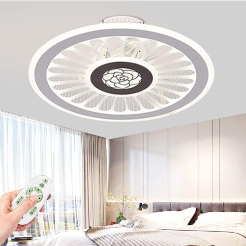 Ceiling Fan with Light LED Modern Minimalist Round Chandelier Household Dimmable Adjustable Wind Speed Invisible Silent Indoor