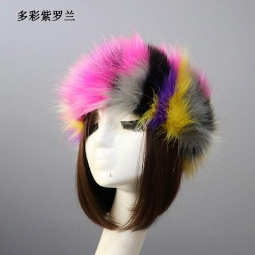 Women Tie Dye Faux Fur Headband Girls Soft Thick Wide Fur Headwear Hair Accessories Fuzzy Tie Dyed Winter Hat
