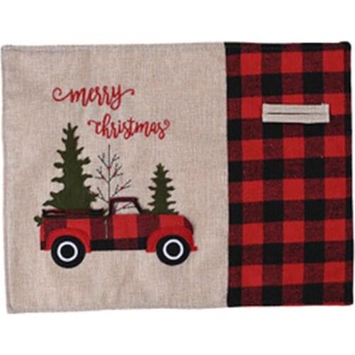 Xmas Table Mat, Christmas Cartoon Car Pattern Rectangle Placemat for Dining Room, Restaurant, Linen Christmas Decoration