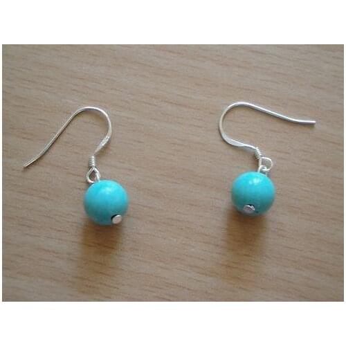 New Favorite Pearl Store Beautiful Gemstone Jewelry 8mm Round Turquoise Earrings S925 Sterling Silver Hook Charming Lady Gift