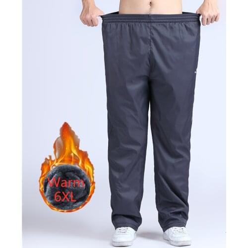 Plus Size 6XL Winter Mens Sweatpants Waterproof Casual Thick Fleece Warm Sports Trousers Male Elastic Waist Work Pants for Man
