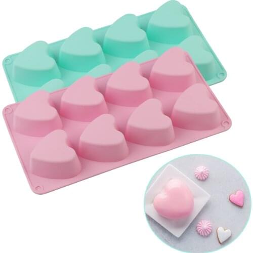 8Cavity Heart Silicone Molds for Making Cake Bread Chocolate Jelly Pudding Jelly Candy Biscuit Candle Soap Mould 1PCS
