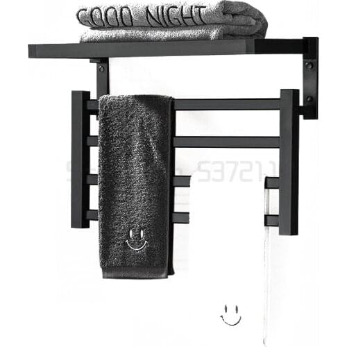 Folding electric towel rack household toilet hole free heating drying rack bathroom hanger