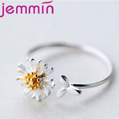 S925 Sterling Silver Open Adjustable Finger Rings for Women 3D Daisy Flower/Tree Leaf Design Korean Wedding Band Bague Jewelry