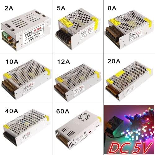 Power Supply 5V 2A/5A/8A/10A/12A/20A/40A/60A Switch Transformers For LED Strip Light WS2812B WS2801 WS2811 WS1903 SK6812 SK9822