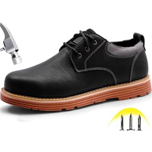Safety Shoes Mens Steel Toe Anti-smashing Puncture Proof Casual Leather Boots Fashion Male TPR Sole Indestructible Work Shoes
