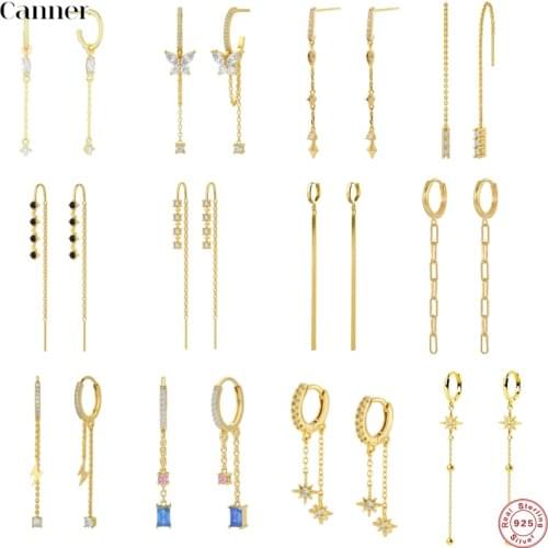 CANNER 100% 925 Sterling Silver Vintage Long Chain Tassel Drop Earrings for Women 2021 Trend Korean Jewelry Hanging Pendientes