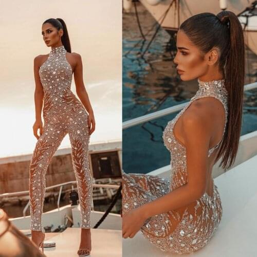 Jumpsuits Prom Dress Luxury Beading Glitter Sequins Robe De Soiree High Neck Custom Made Evening Gown