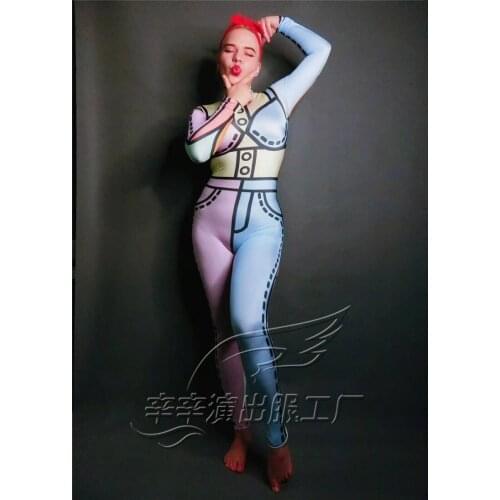 Women New Big Elastic 3D Lrregular Pattern Jumpsuit Sexy DJ Pole Dancing Stage Wear Bar Nightclub Singer Dance Team DS Costume