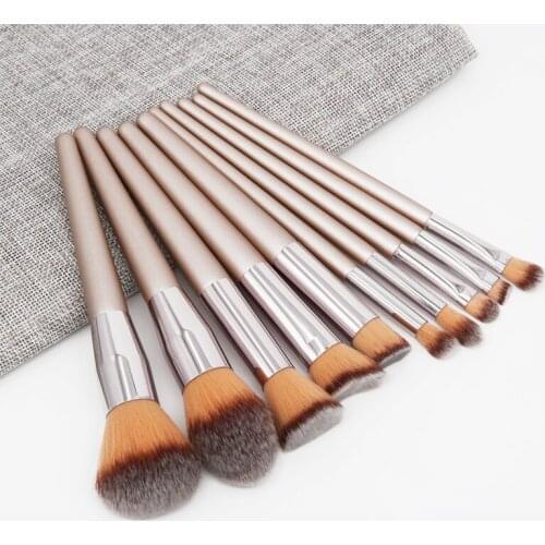 10PC Champagne gold makeup brush Professional High-end soft blush loose powder eye shadow makeup brush set beauty tools