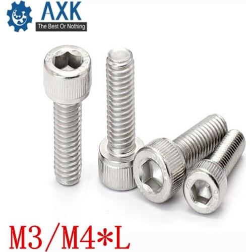 100Pcs M3/M4*L DIN912 A2-70 304 Stainless Steel Hexagon Socket Head Cap Screws Inner Hex Socket Bicycle Bolt Metric Thread