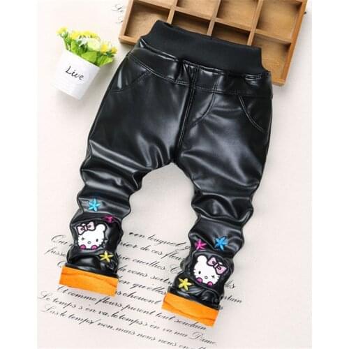 2018 fashion winter new warm trousers girls cartoon leather pants thickened Baby boys Girls plush jeans 2t-6t