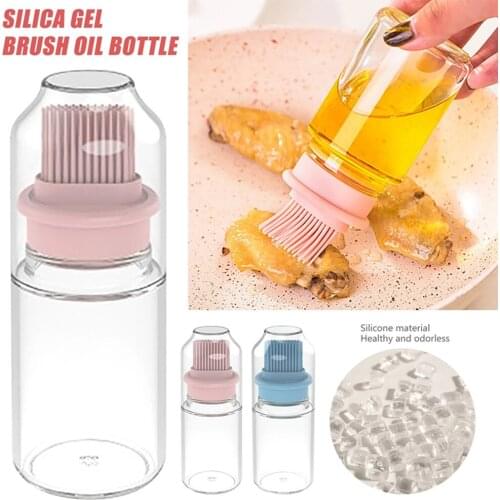 BBQ Oil Bottle with Silicone Brush Portable Grill Oil Bottle Baking BBQ Accessory Kitchen Tool Silica Basting Brushes Oil Bottle