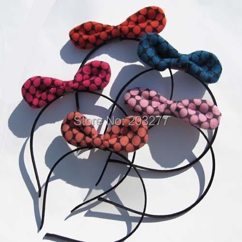 Free Shipping!New 10pcs/lot ribbit ear headbands check printed flannel fabric hair band hair accessory suit for girl
